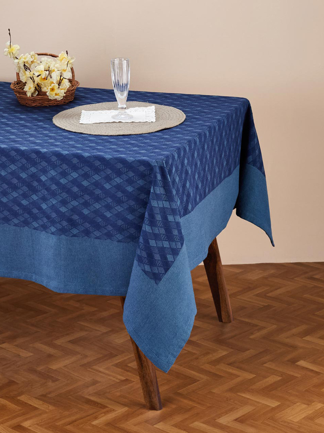 Buy Fabindia Indigo Akira Blue Woven Cotton 6 Seater Table Cover