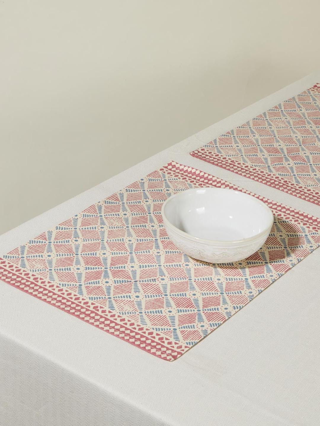 Buy Fabindia Bhoomi Pink & White 6 Pieces Printed Table Mat Table