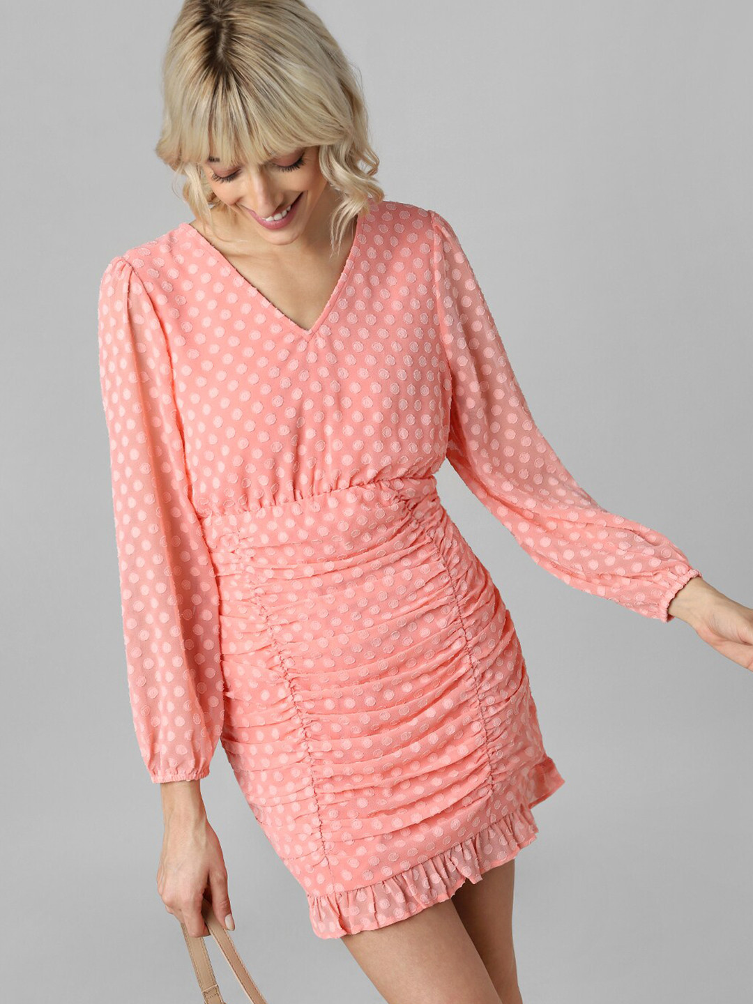 V-neck Pleated Flutter Sleeves Sheath Long Dress Papaya main image 1