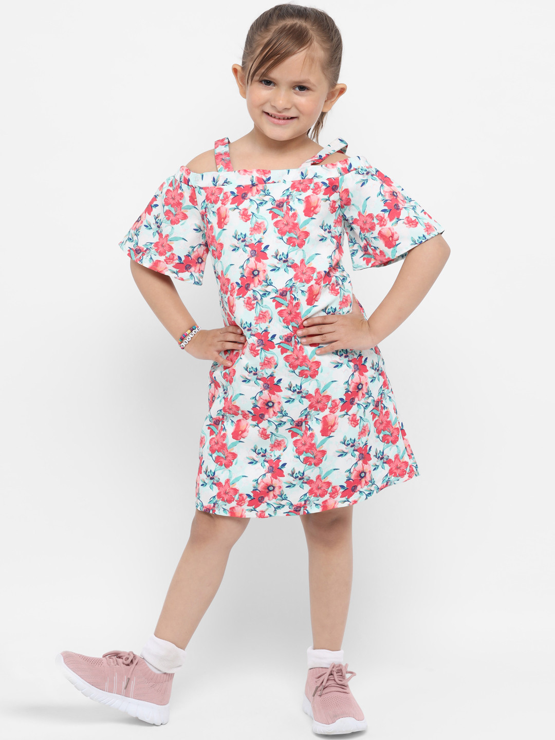 Nautinati Girls Striped Floral Print Dress