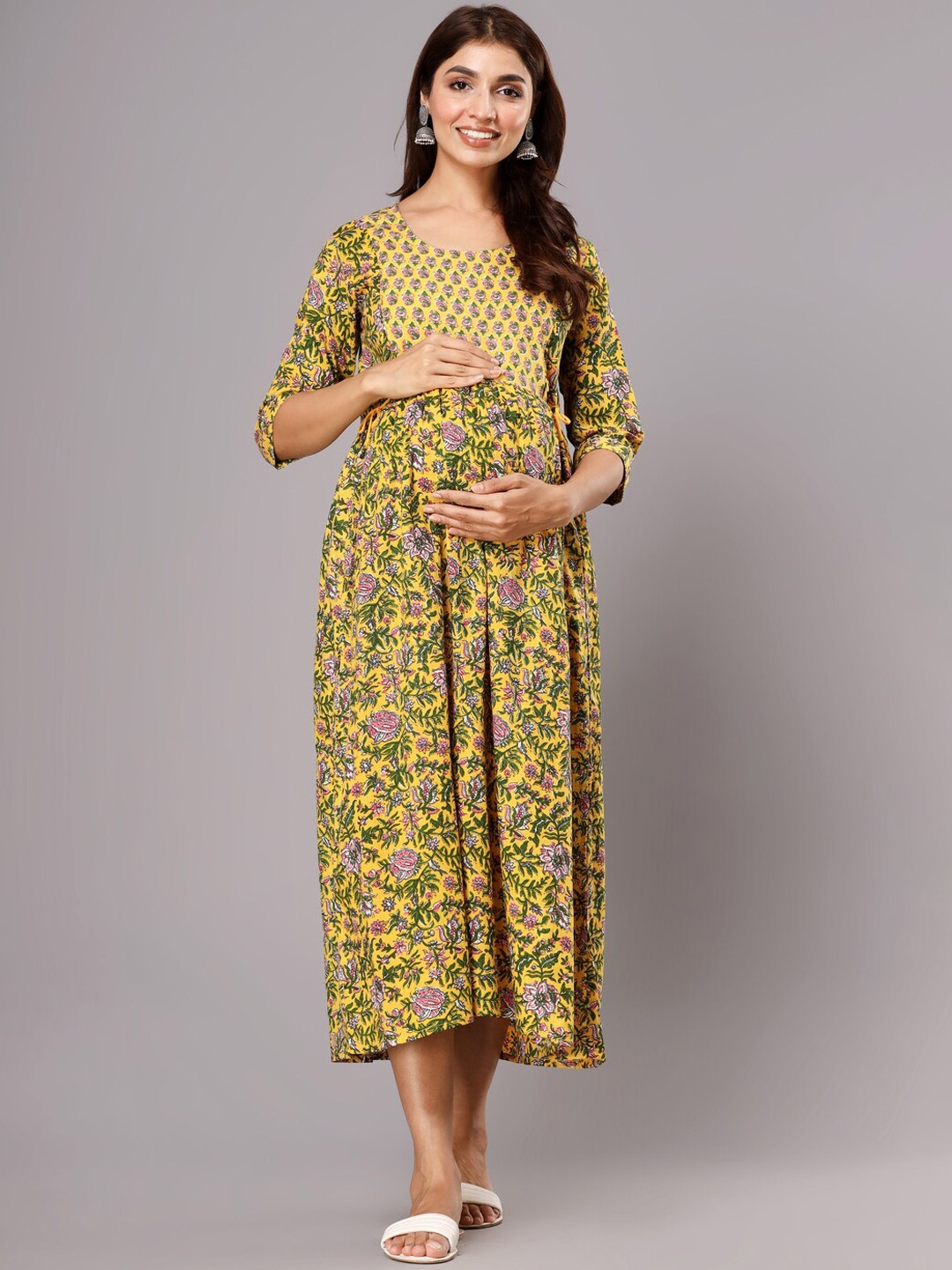 Buy ROOPWATI FASHION Floral Printed Cotton Maxi Fit And Flare Maternity ...