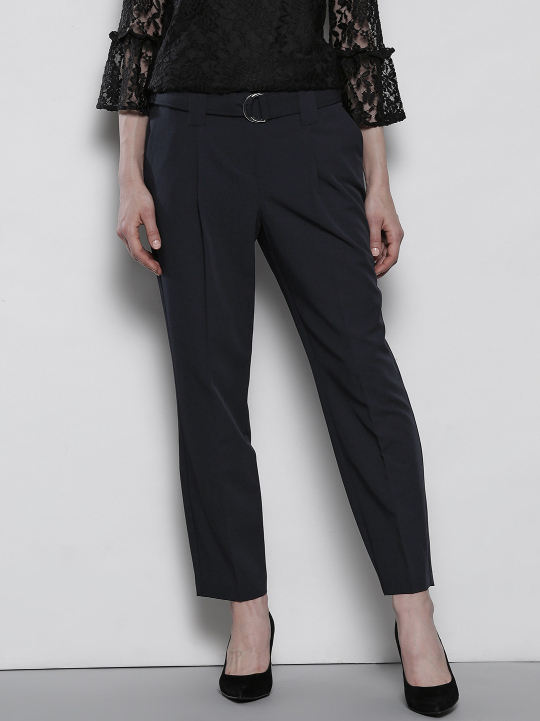 Buy DOROTHY PERKINS Women Navy Blue Slim Fit Solid Peg Trousers