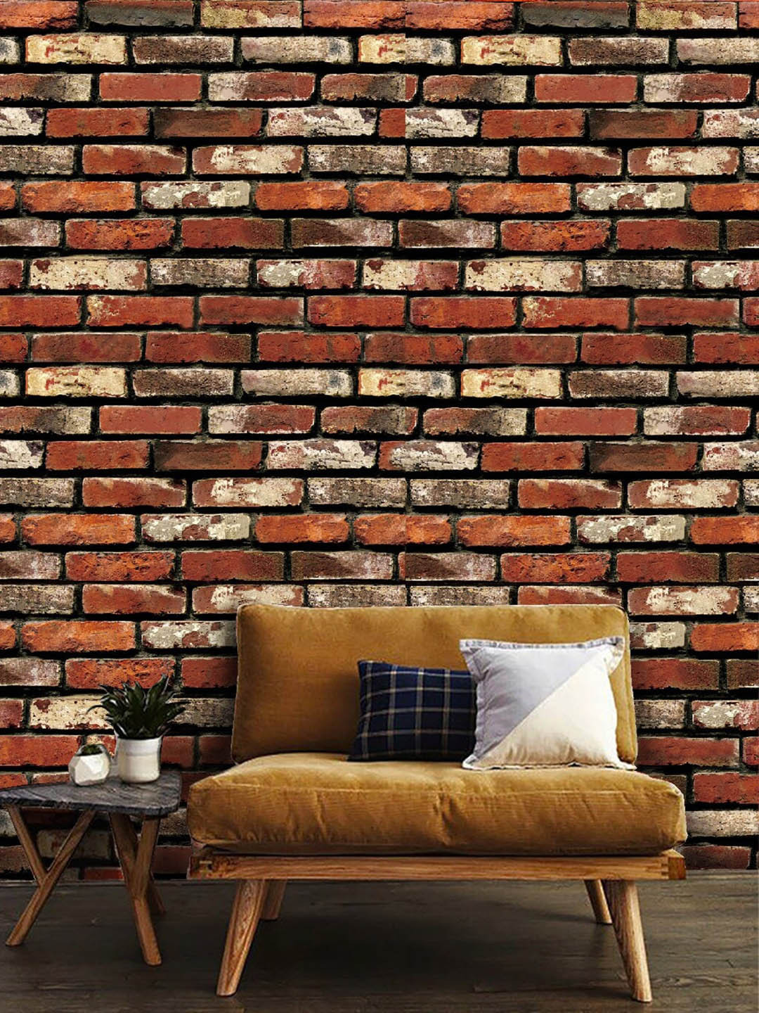 Buy Jaamso Royals Brown Brick Self Adhesive Removable Wallpaper
