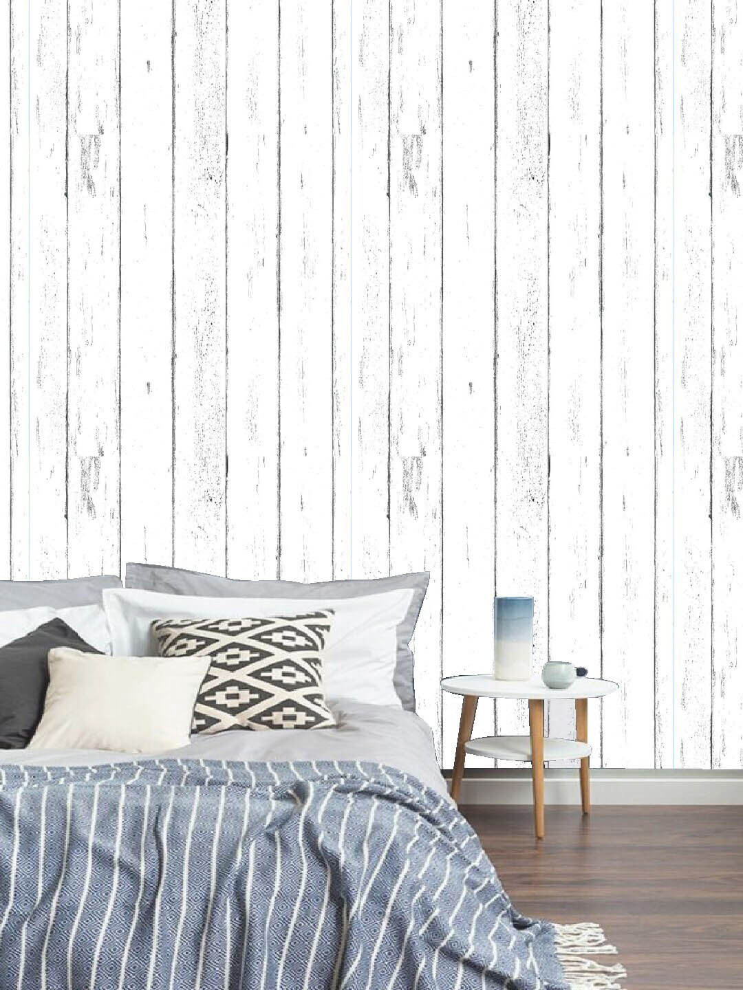 Buy Jaamso Royals White Vintage Wood Printed Self Adhesive Wallpaper