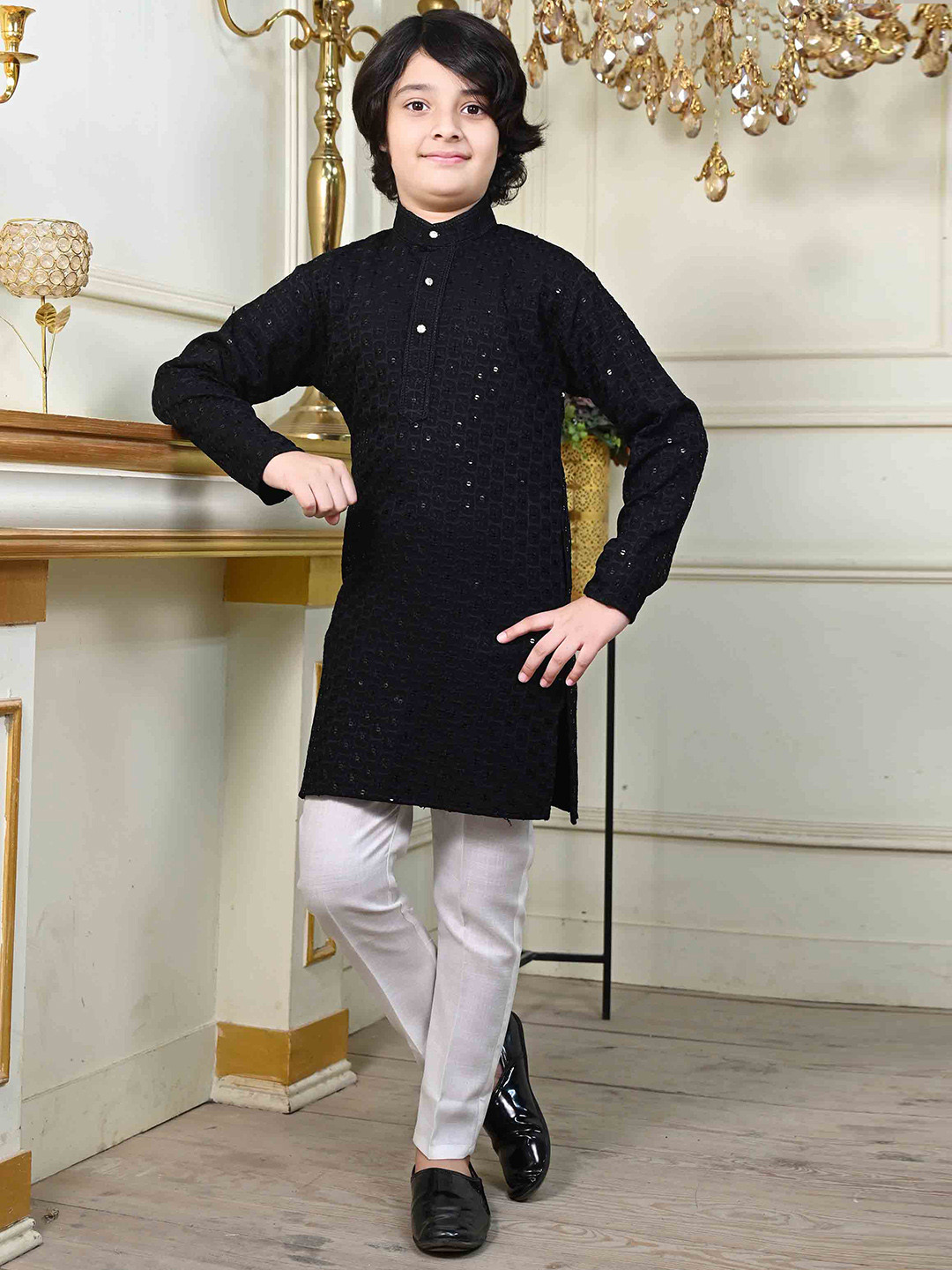 Ahhaaaa Kids Ethnic Cotton Kurta Pyjama with Waistcoat Set for Boys main image 1