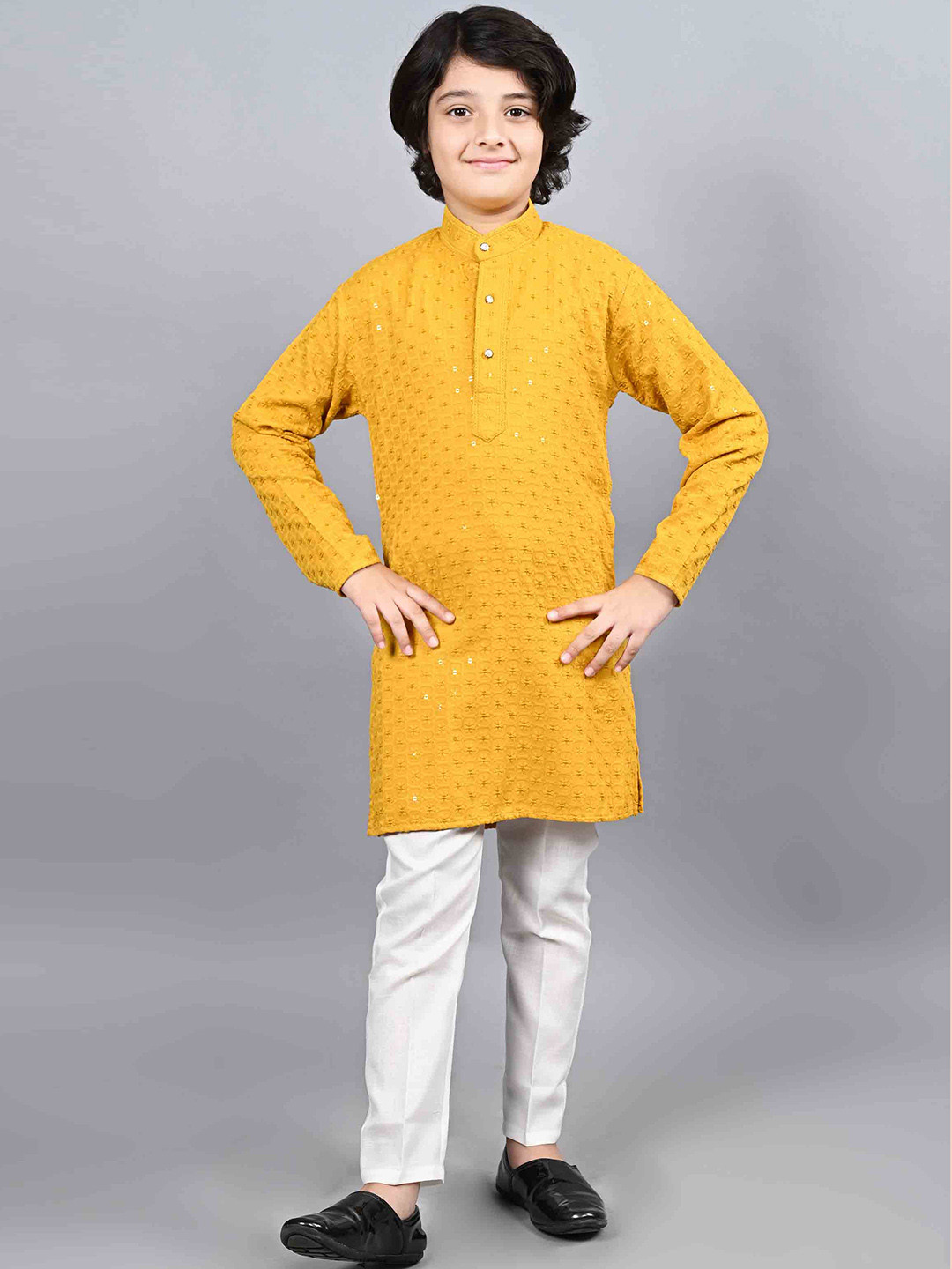 Boys Ethnic Motifs Printed Pure Cotton Kurta With Pyjamas
