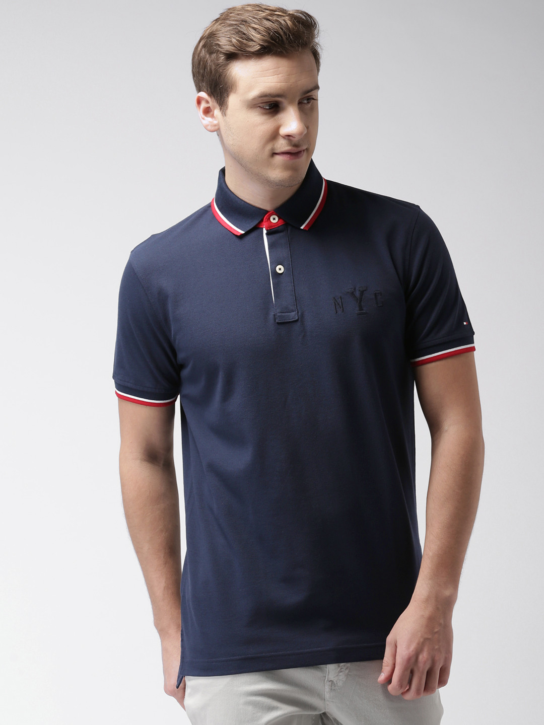 Buy Tommy Hilfiger Men Navy Blue Solid Polo Collar T Shirt Tshirts