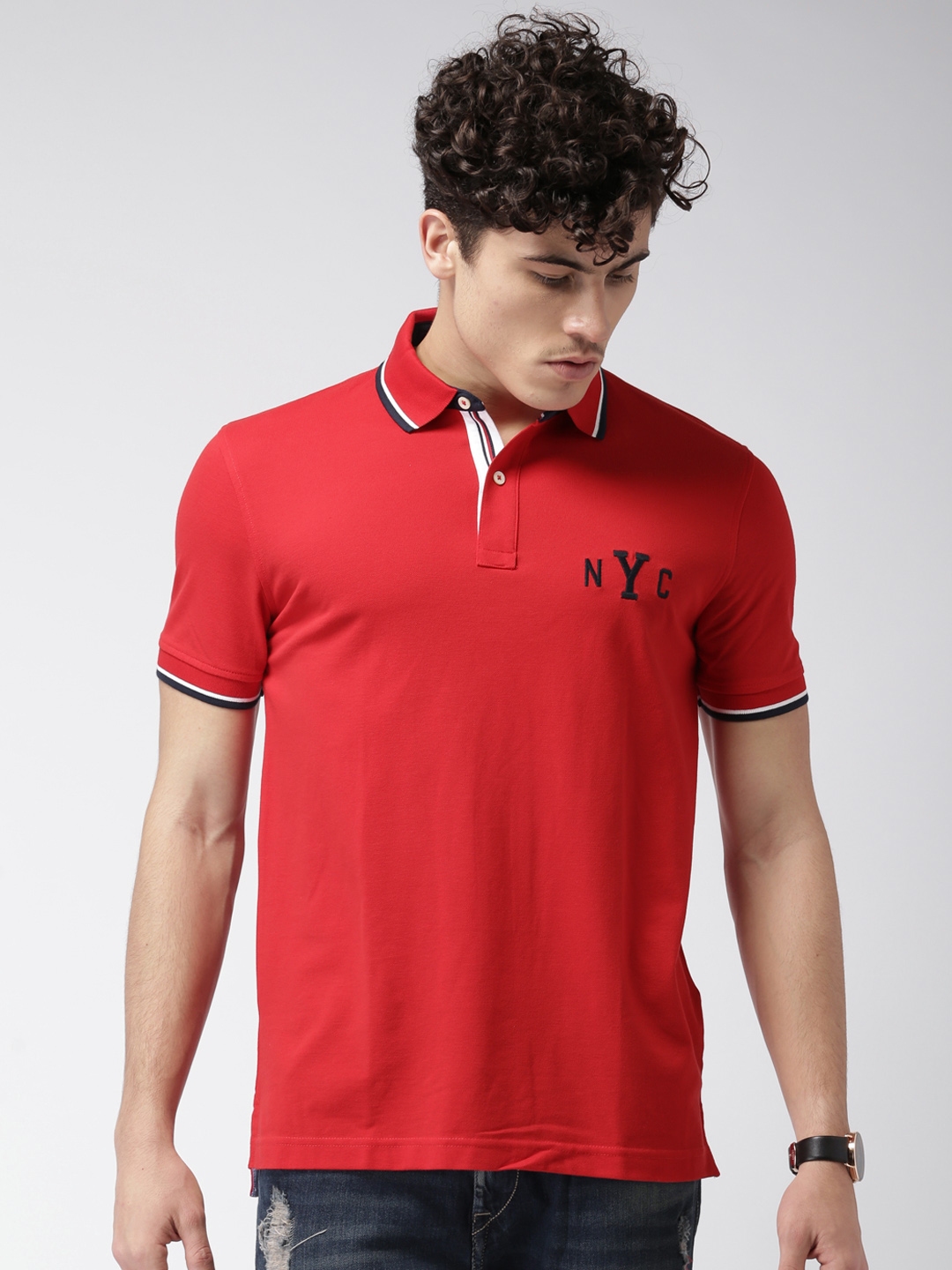 Buy Tommy Hilfiger Men Red Solid Polo Collar T Shirt - Tshirts for Men ...