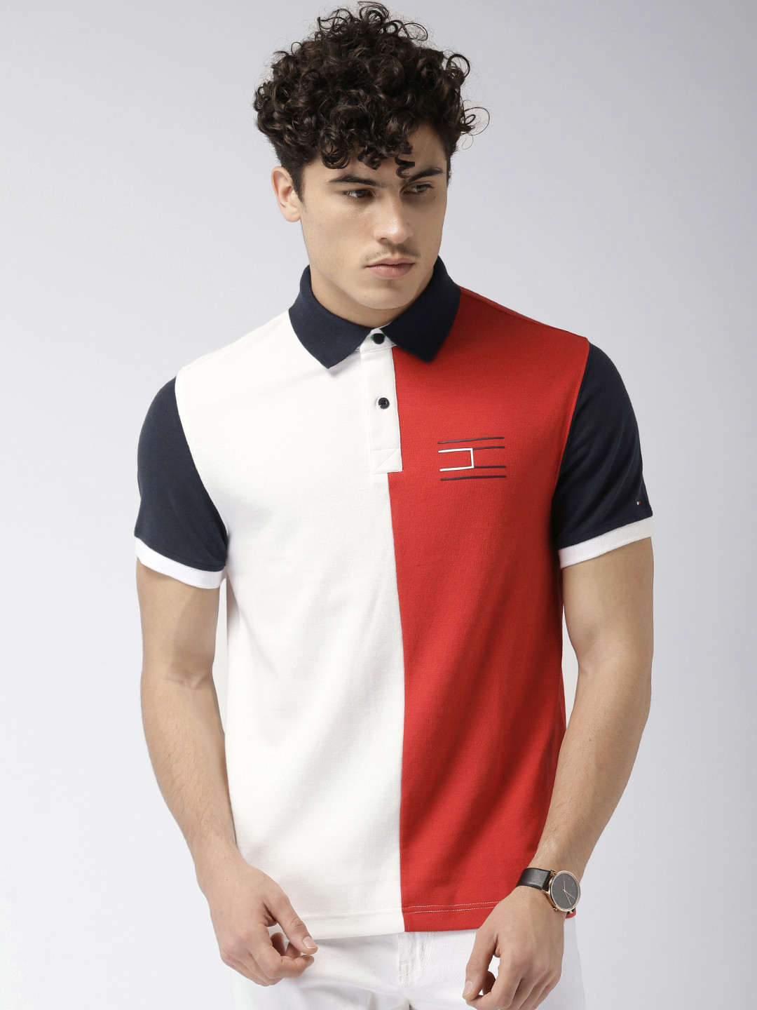 Buy Tommy Hilfiger Men White Colourblocked Polo Collar T Shirt