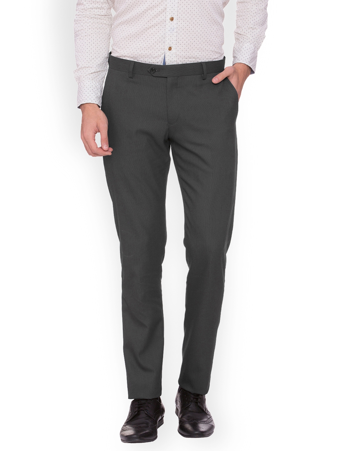 Buy SUITLTD Men Charcoal Slim Fit Self Design Formal Trousers ...