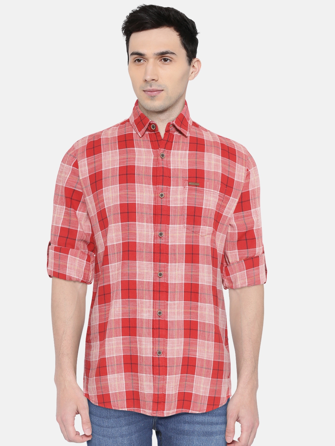 Buy Wrangler Men Red Regular Fit Checked Casual Shirt - Shirts for Men ...