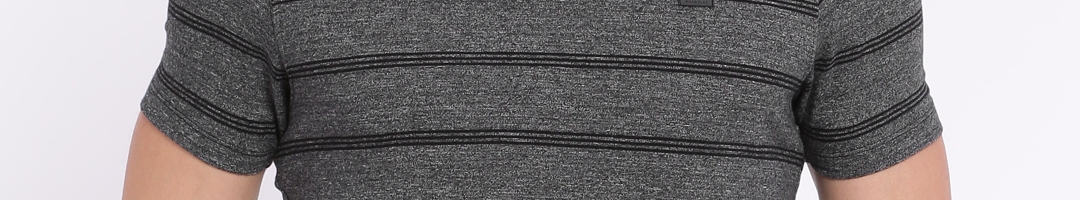 Buy Wrangler Men Charcoal Grey & Black Striped Round Neck T Shirt ...