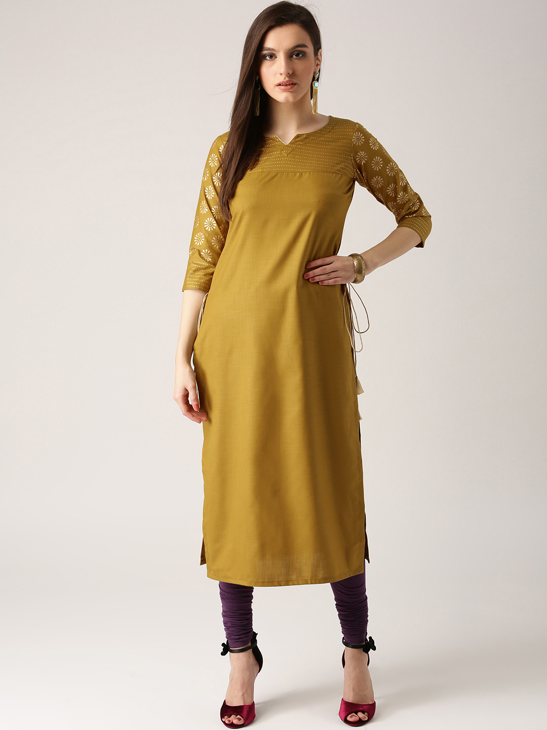 Buy Libas Women Mustard Yellow Yoke Design Straight Kurta Kurtas for