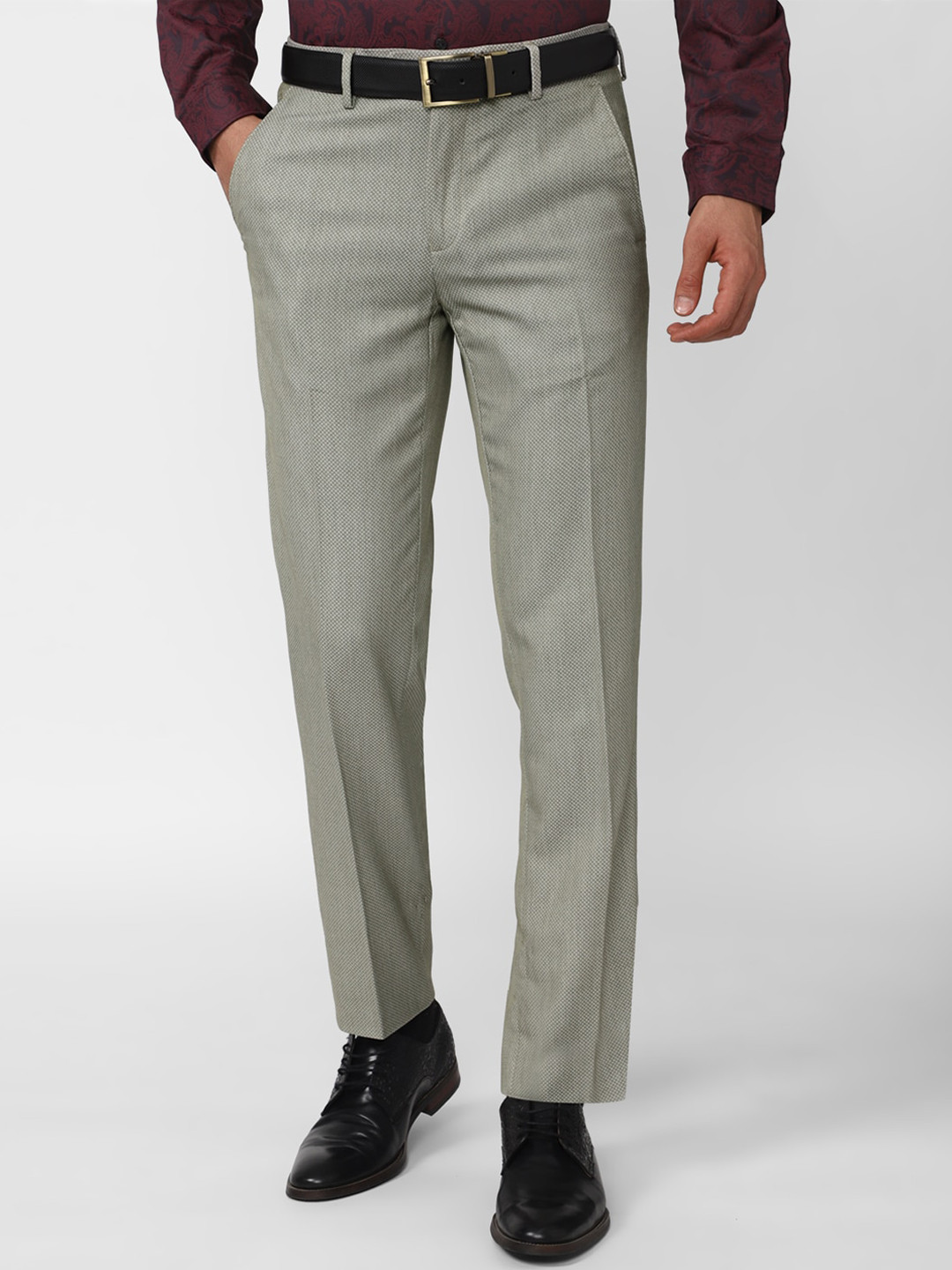 Buy Peter England Elite Men Self Design Slim Fit Formal Trousers ...