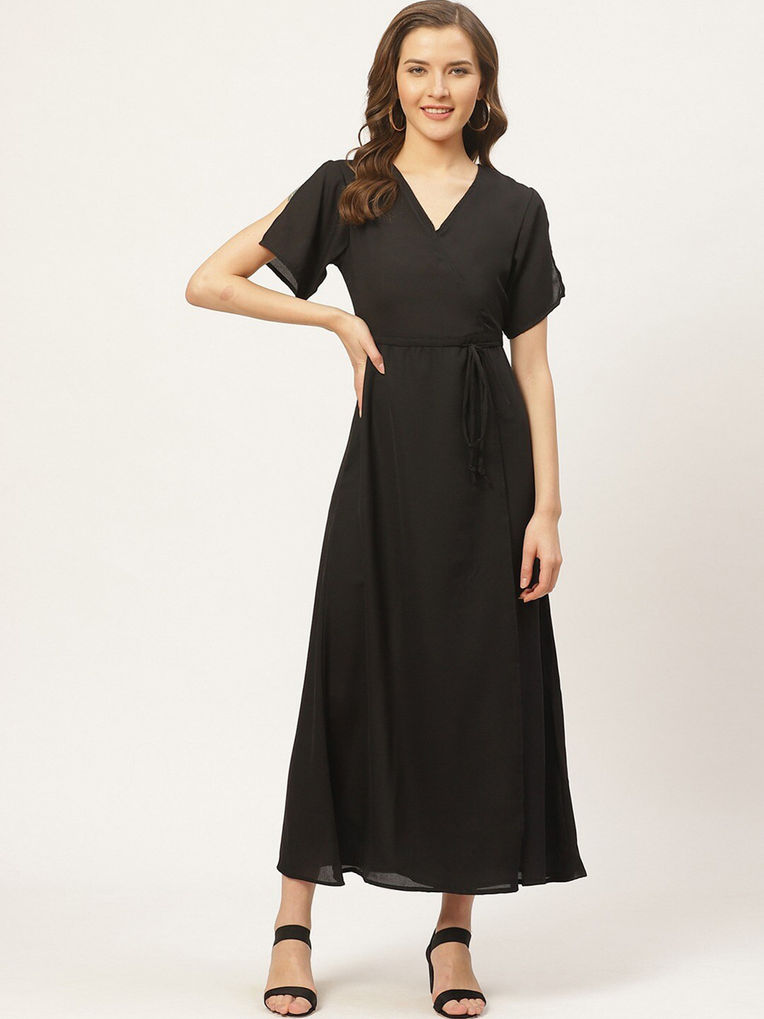 Sleek Crepe Maxi Evening Dress White Deep V Sleeveless for Women main image 1