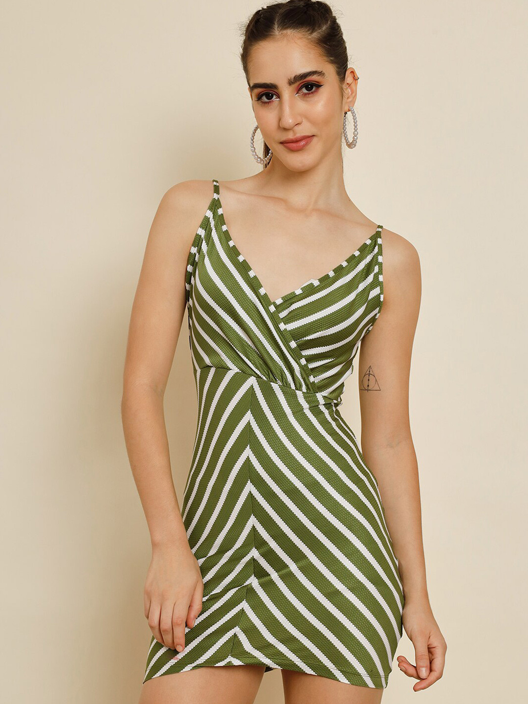 Distressed Draped Neck Beaded Two Piece Bodycon Mini Dress