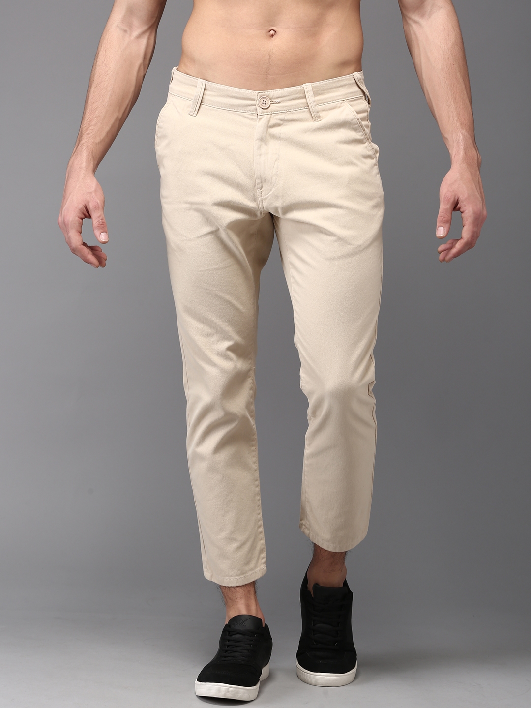 Buy Moda Rapido Men Beige Slim Fit Solid Cropped Chinos - Trousers for ...
