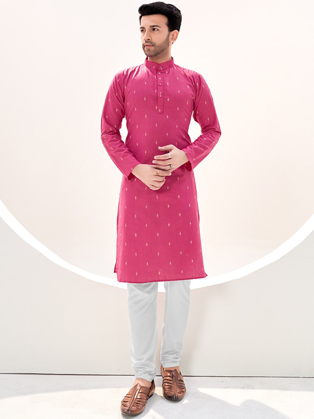 Buy SHOPGARB Woven Design Mandarin Collar Long Sleeve Kurta Kurtas
