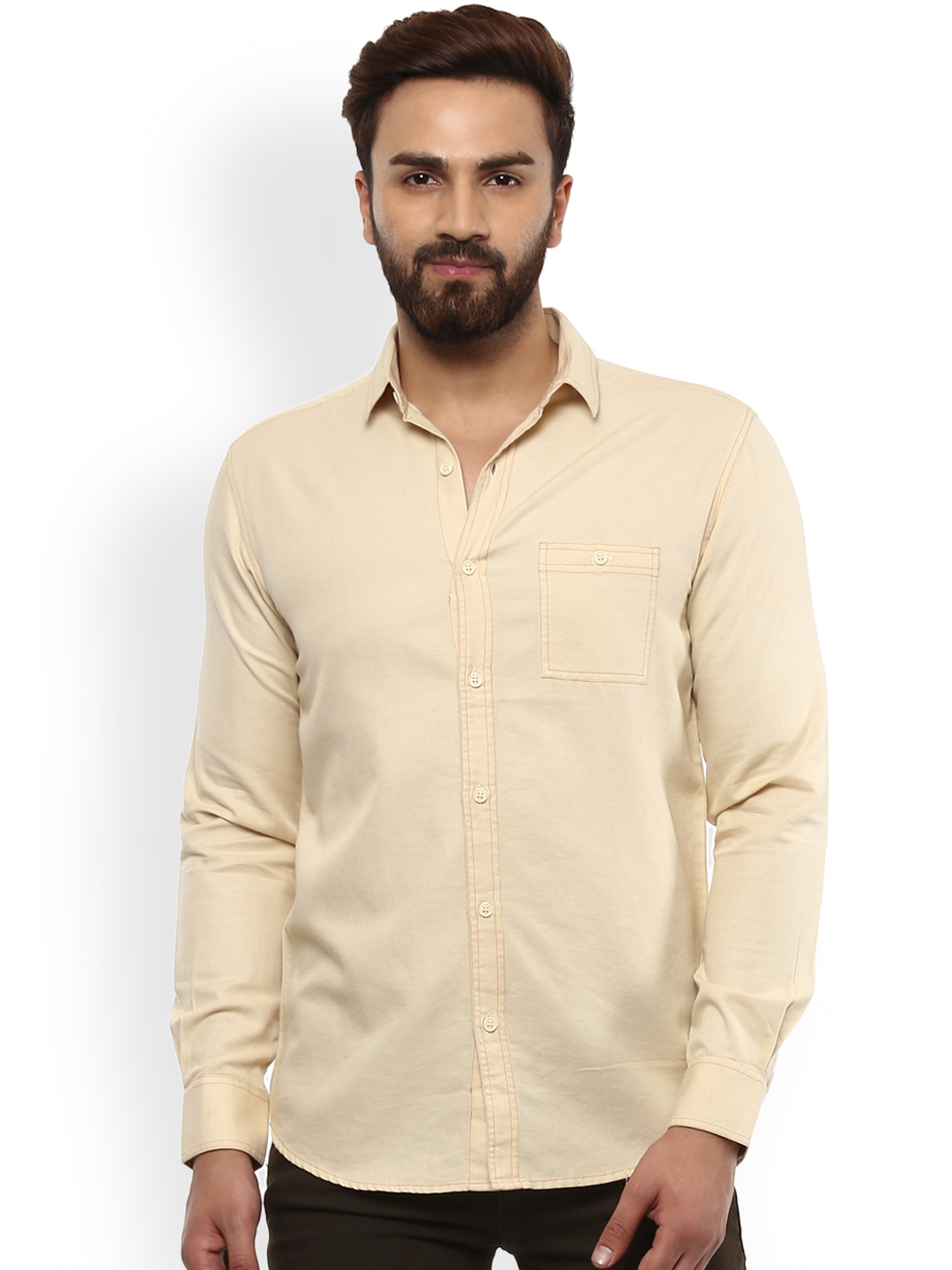Buy Mufti Men Cream Coloured Slim Fit Solid Casual Shirt - Shirts for ...