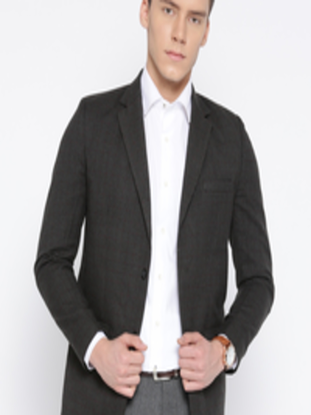 Buy Fort Collins Grey & Black Checked Single Breasted Formal Blazer ...