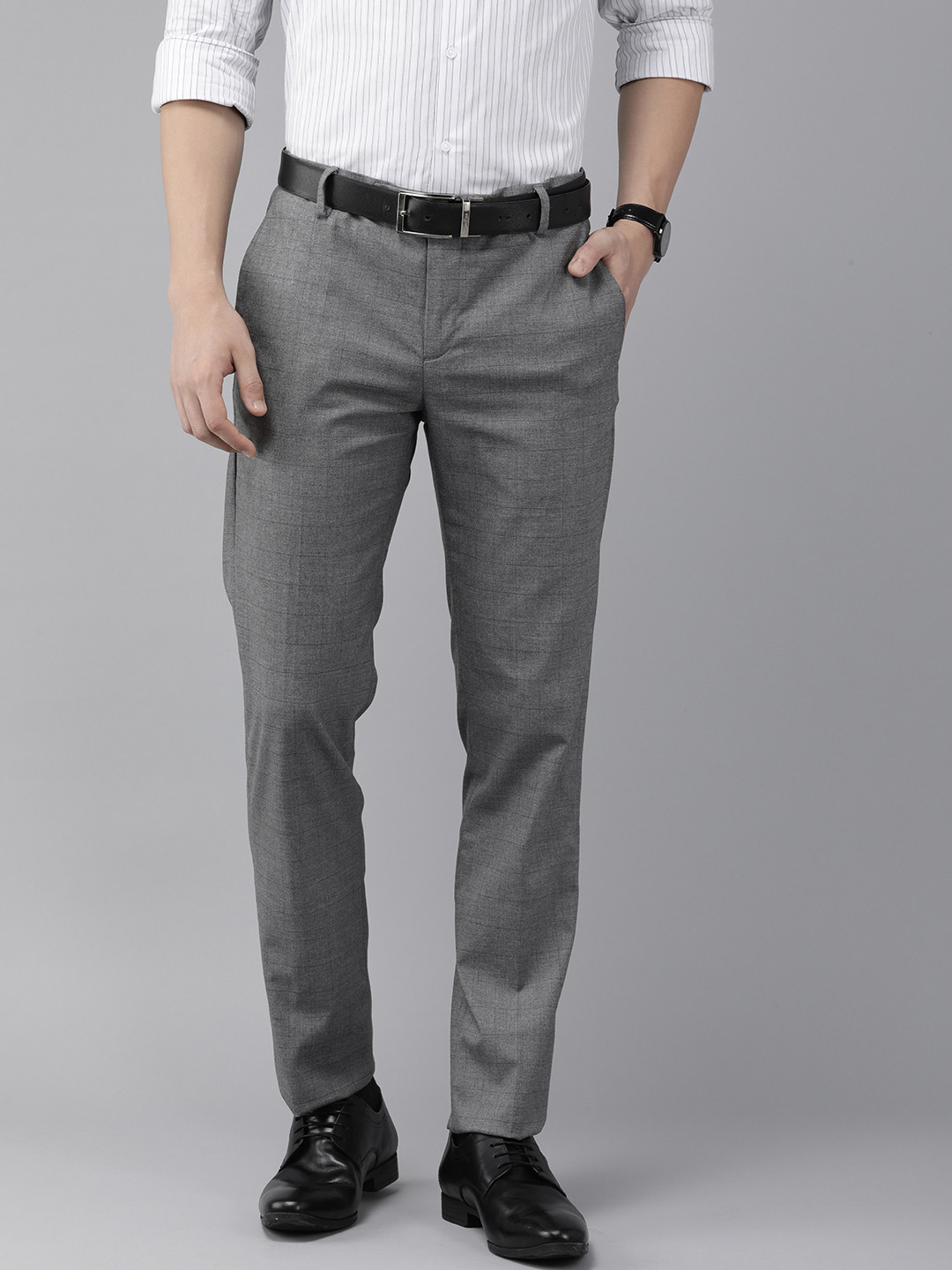 Buy Arrow Men Mid Rise Checked Tailored Trousers - Trousers for Men ...