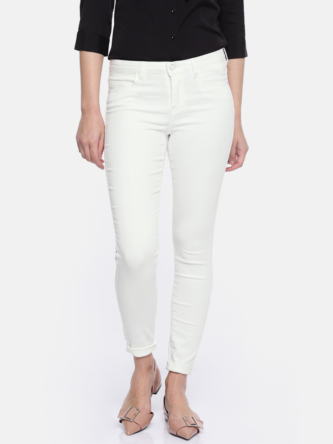 Buy Vero Moda Women White Slim Fit Mid Rise Low Distress Jeans Jeans