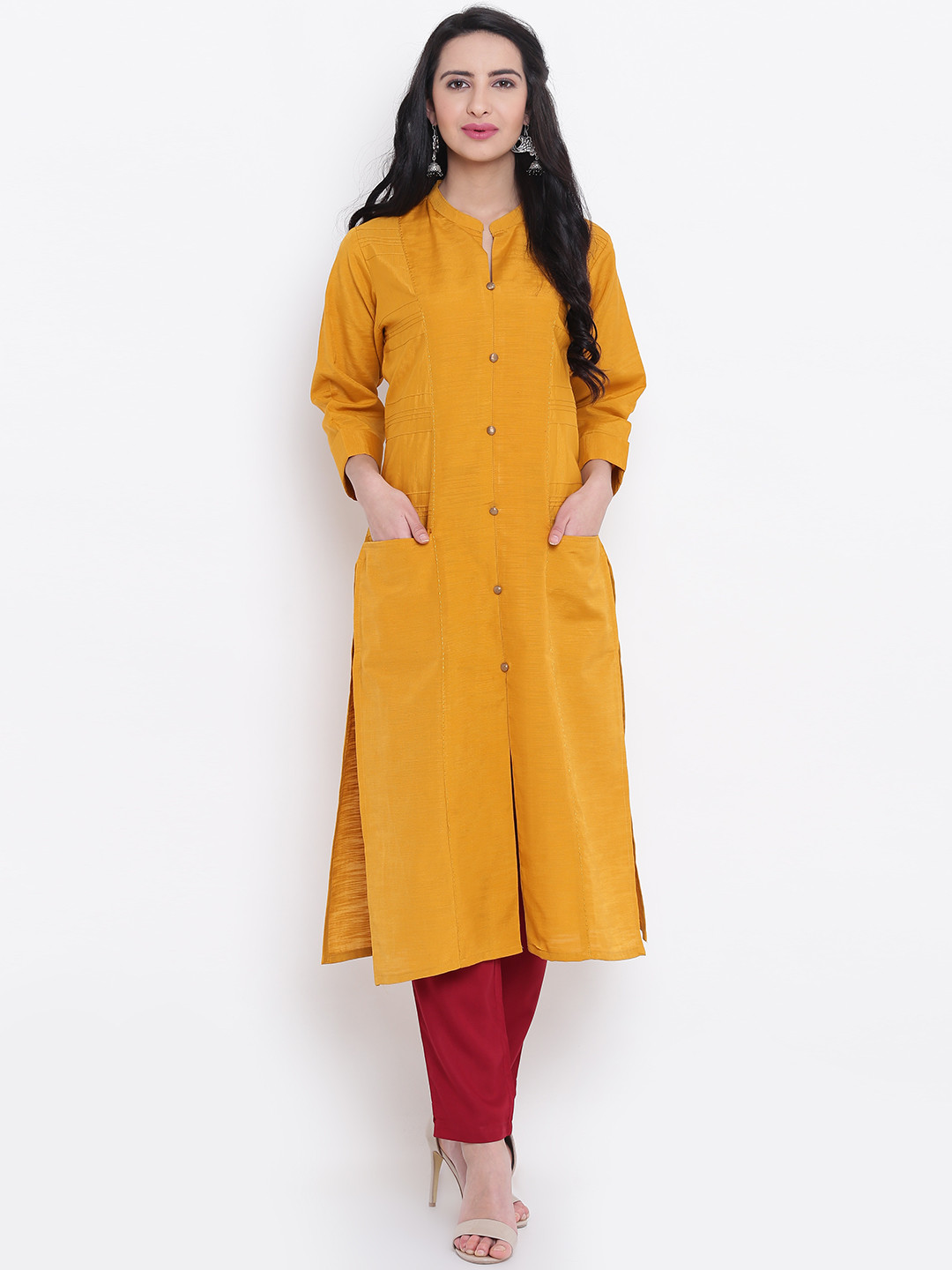 Buy Shree Women Mustard Yellow Solid Straight Kurta Kurtas for Women 2392300 Myntra