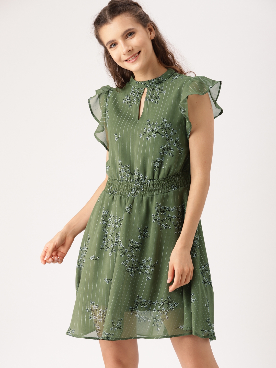 Buy DressBerry Women Olive Green Printed A Line Dress - Dresses for ...