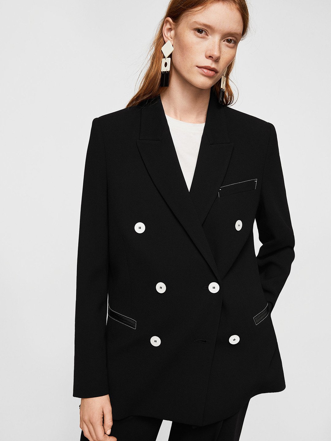 Buy MANGO Women Black Solid Double Breasted Blazer Blazers for Women