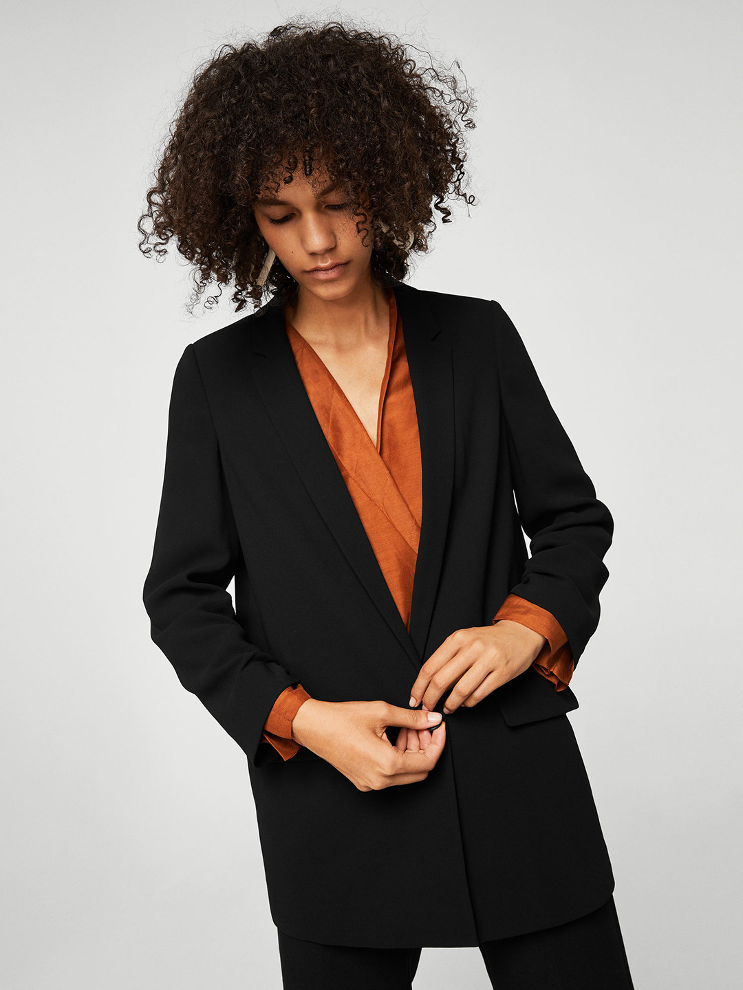 Buy MANGO Women Black Solid Single Breasted Blazer Blazers for Women
