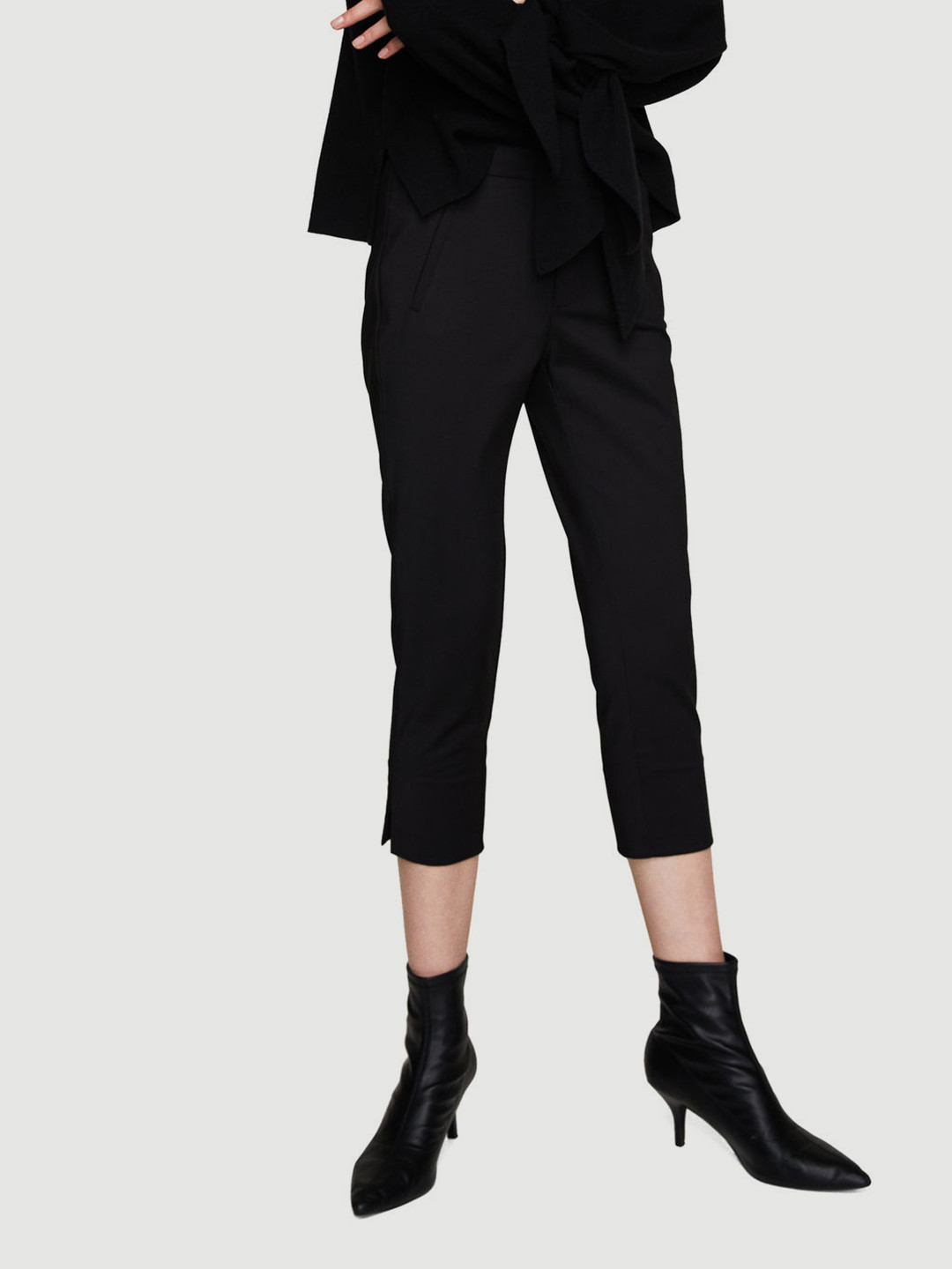 Buy MANGO Women Black Slim Fit Solid Regular Cropped Trousers
