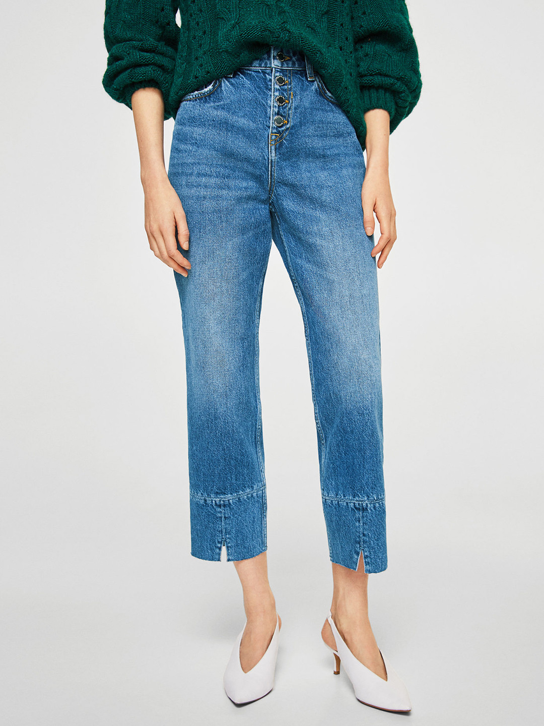 Buy MANGO Women Blue Mid Rise Low Distress Cropped Jeans Jeans for