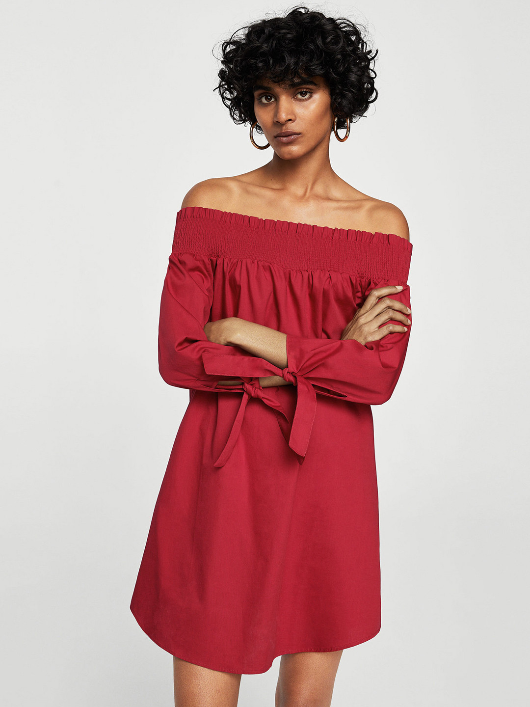 Buy MANGO Women Red Solid Off Shoulder A Line Dress Dresses for Women
