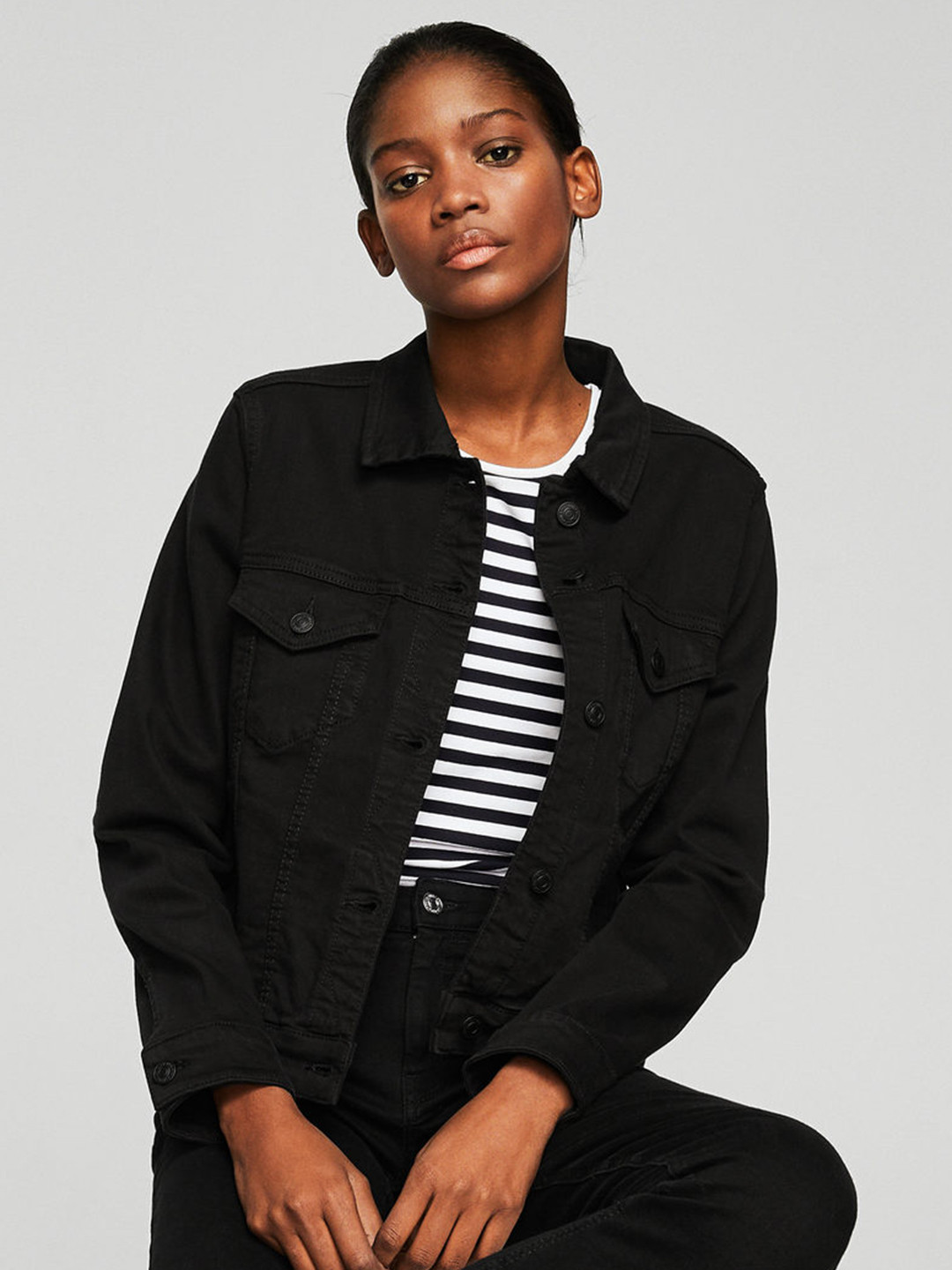 Buy MANGO Women Black Solid Denim Jacket Jackets for Women 2393696