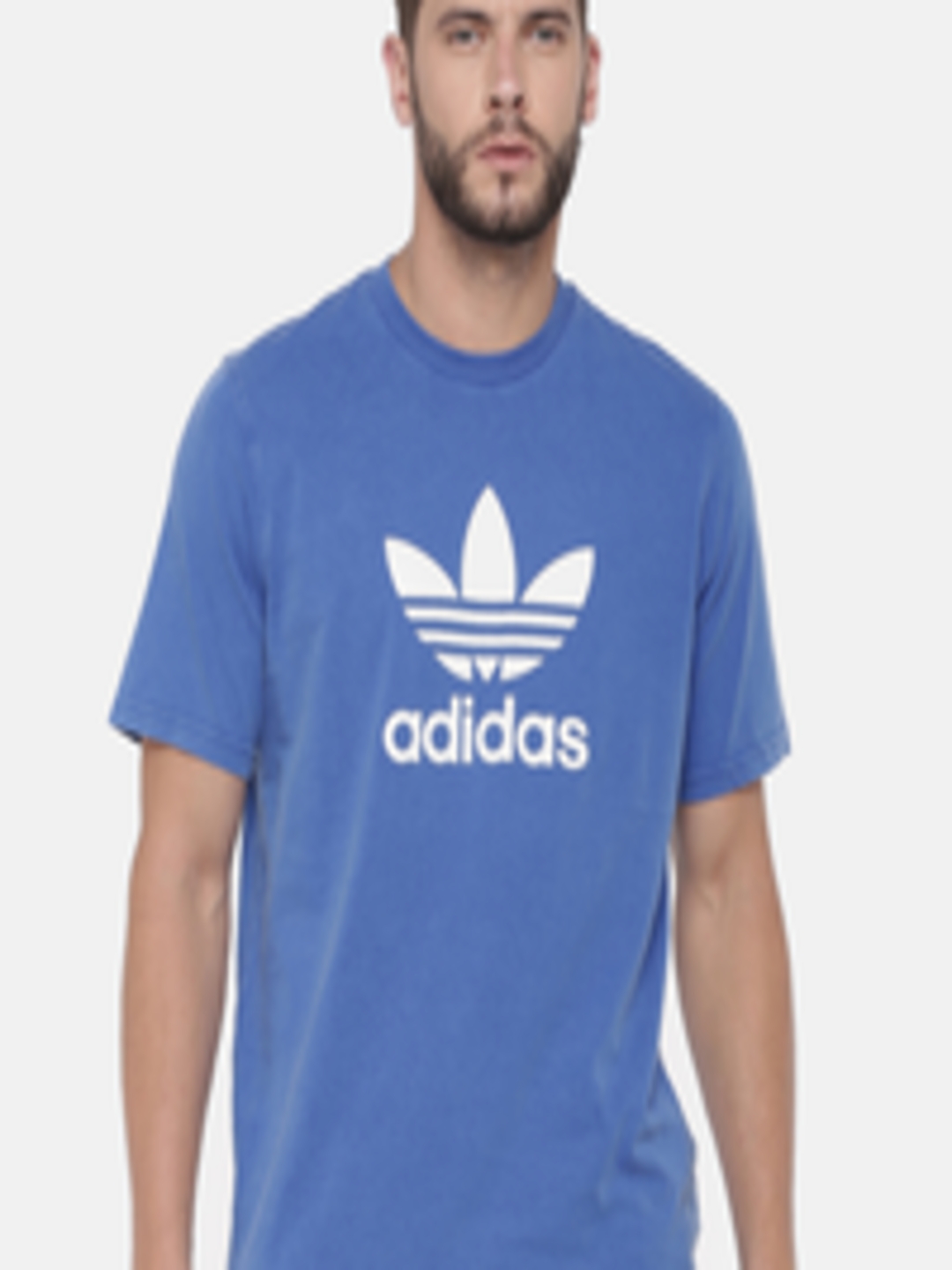 Buy ADIDAS Originals Men Blue TREFOIL Brand Print Round Neck T Shirt ...