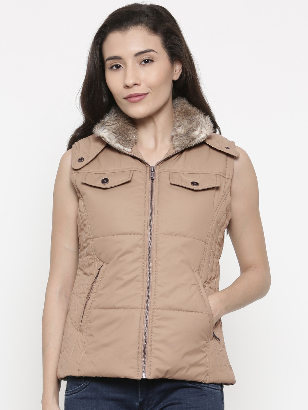 Buy Deal Jeans Women Beige Solid Padded Jacket Jackets for Women