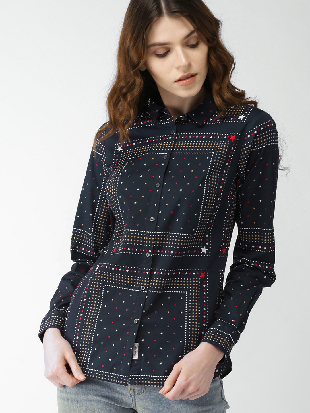 Buy Tommy Hilfiger Women Navy Blue Standard Regular Fit Printed Casual