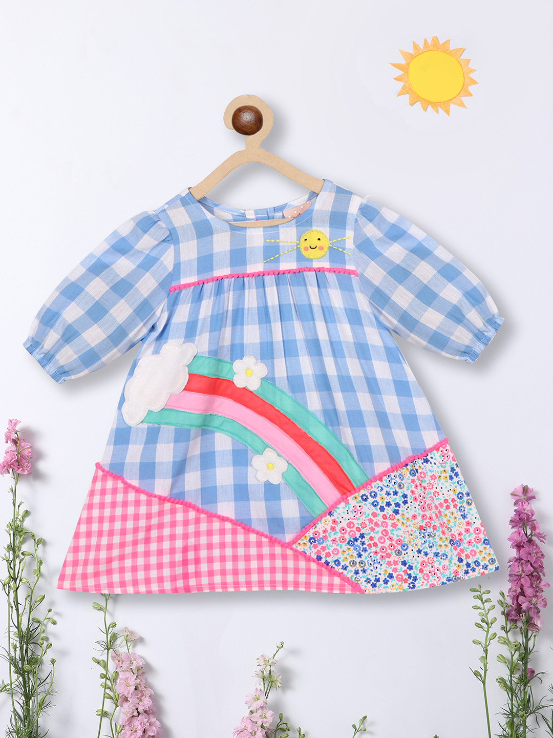 Nauti Nati Girls Checked Pure Cotton Top with Shorts