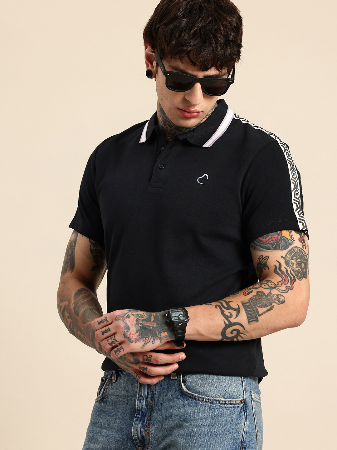 White Regular Fit Men's Polo T-Shirt by Being Human Clothing