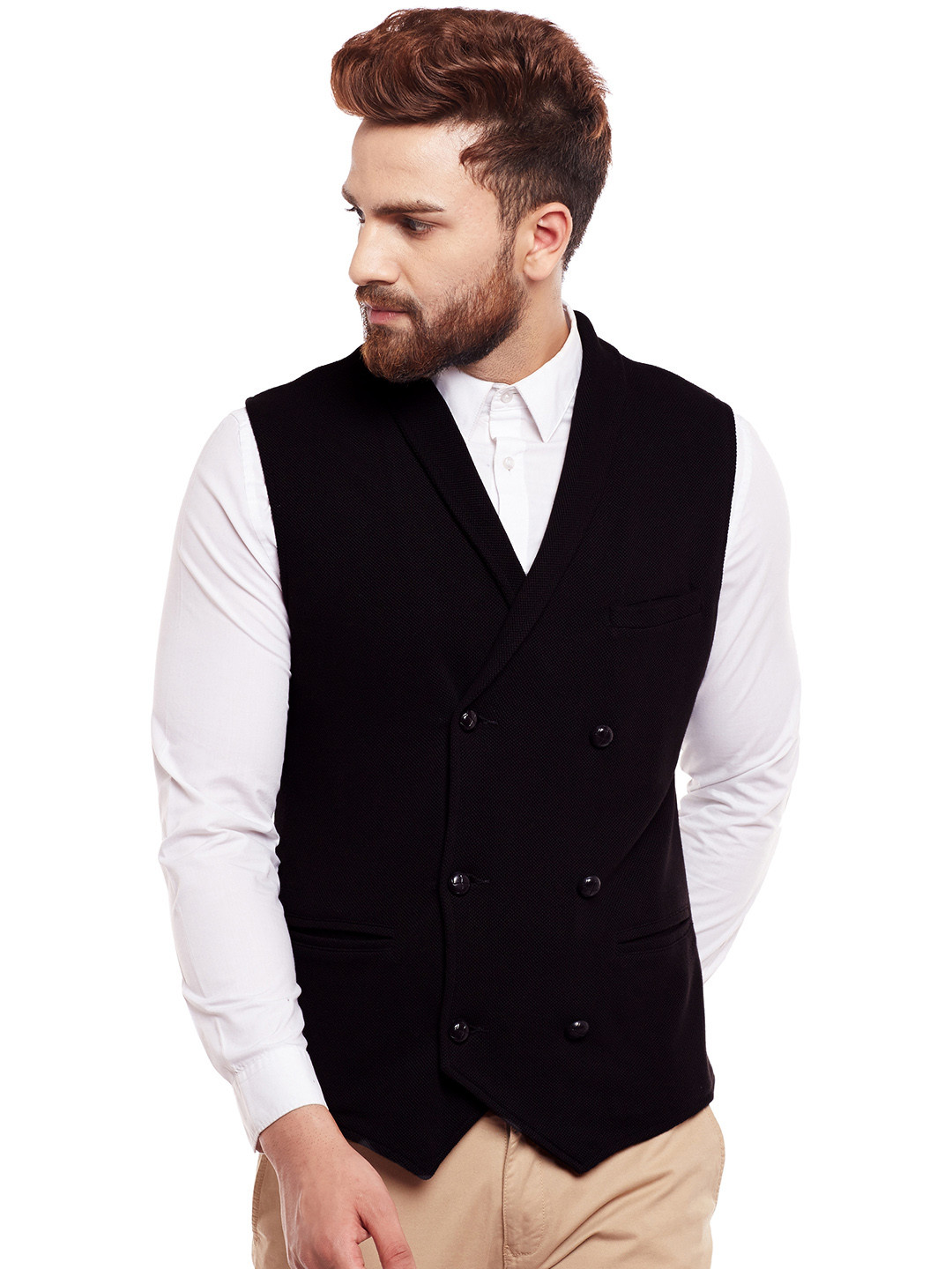 Buy Hypernation Men Black Double Breasted Waistcoat Waistcoat for Men