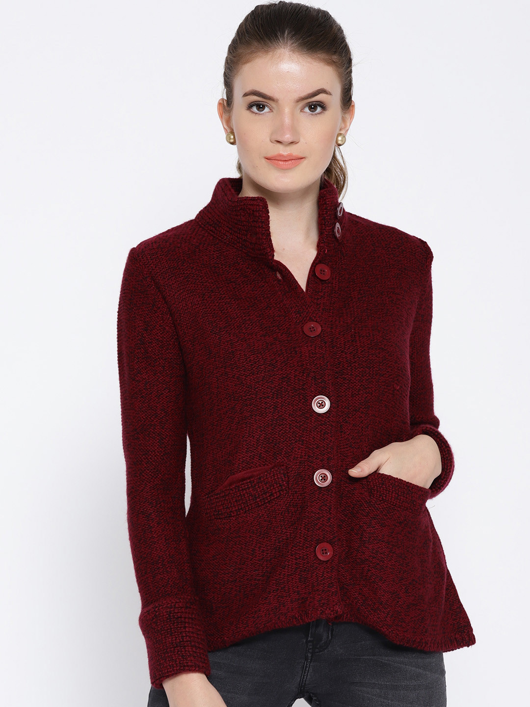 Buy People Women Maroon Solid Open Front Jacket Jackets for Women