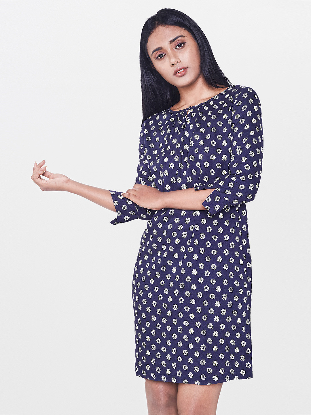 Buy AND Women Navy Printed Sheath Dress Dresses for Women 2396291