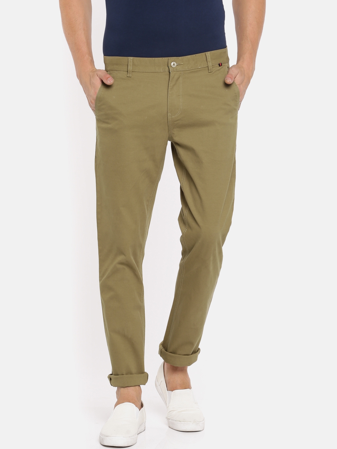 Buy British Club Men Olive Green Slim Fit Solid Chinos - Trousers for ...