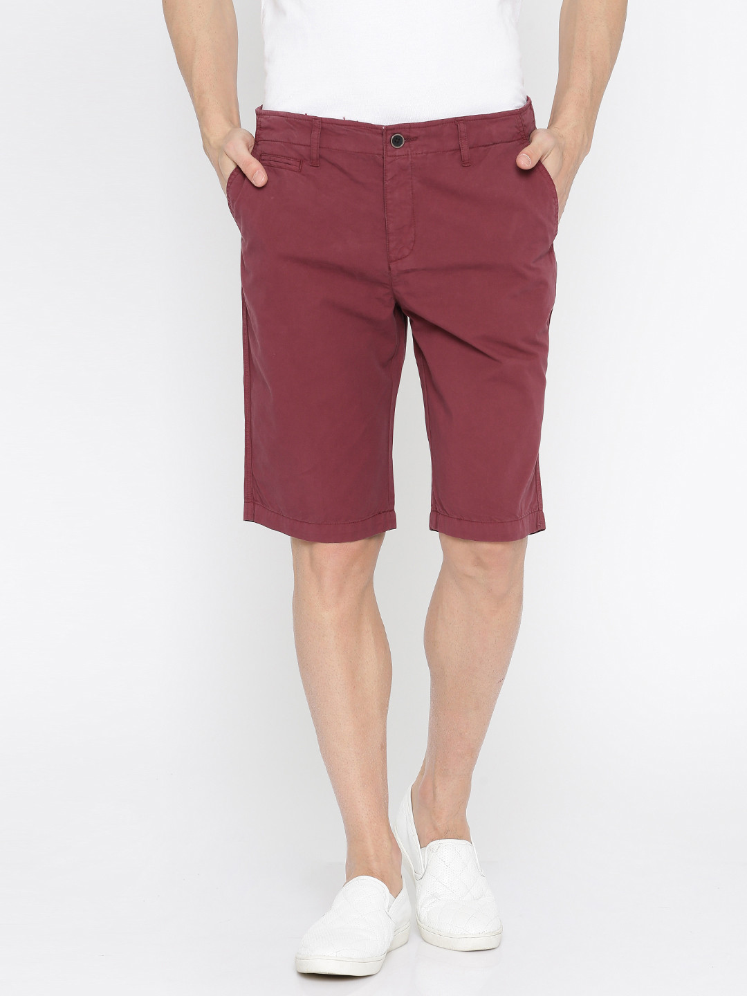 Buy Nature Casuals Men Burgundy Solid Slim Fit Chino Shorts Shorts