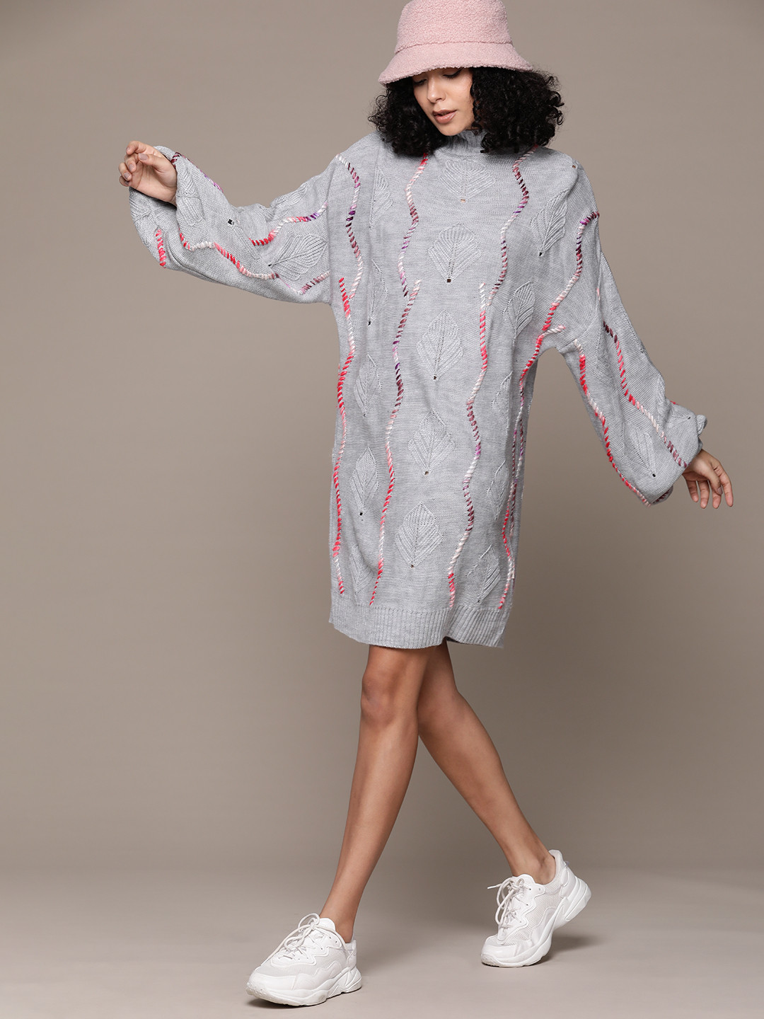 Buy The Roadster Lifestyle Co. Acrylic Self Design Sweater Dress ...