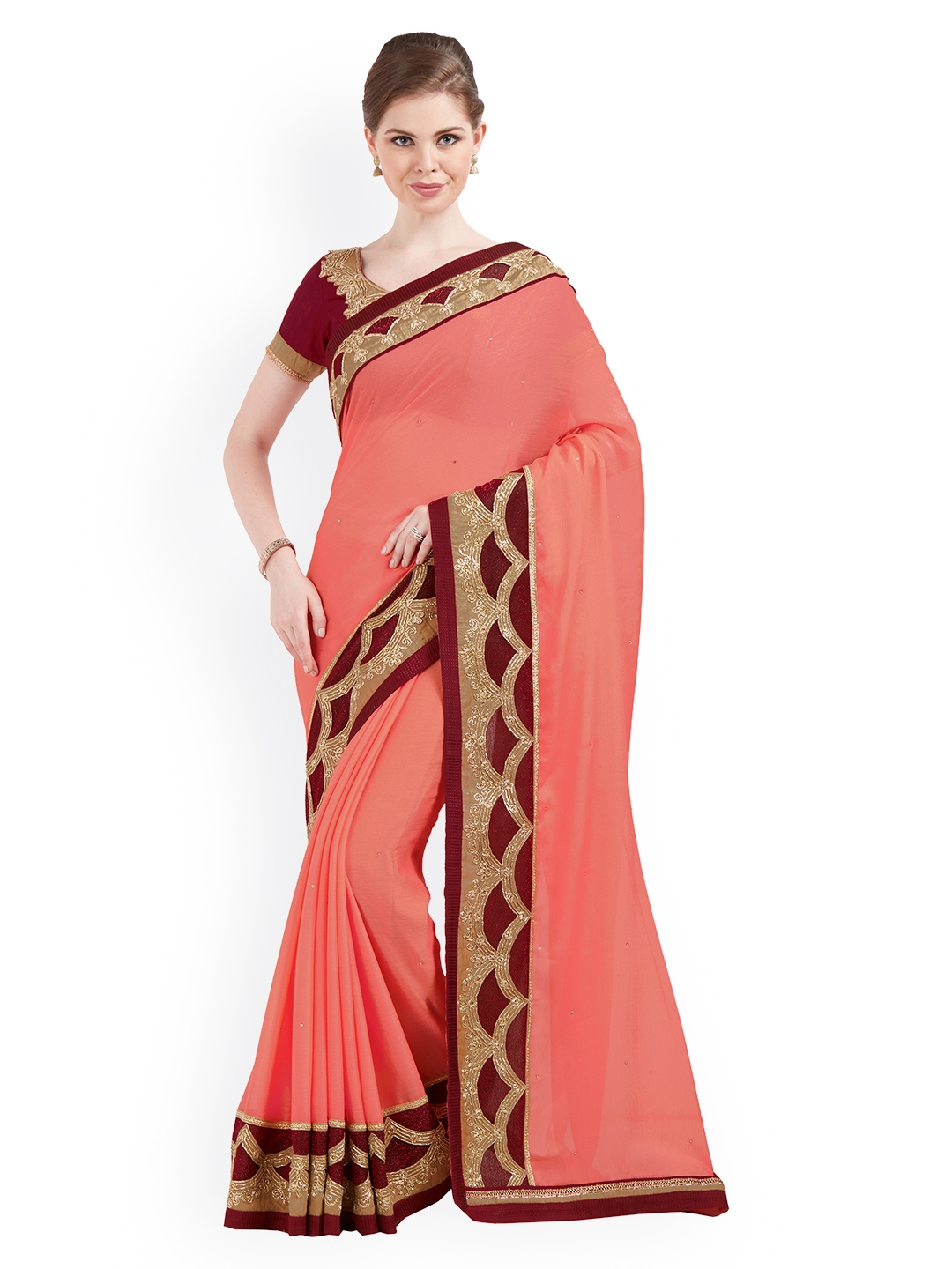 Buy Indian Women Orange Solid Pure Chiffon Saree - Sarees for Women 2398123 | Myntra