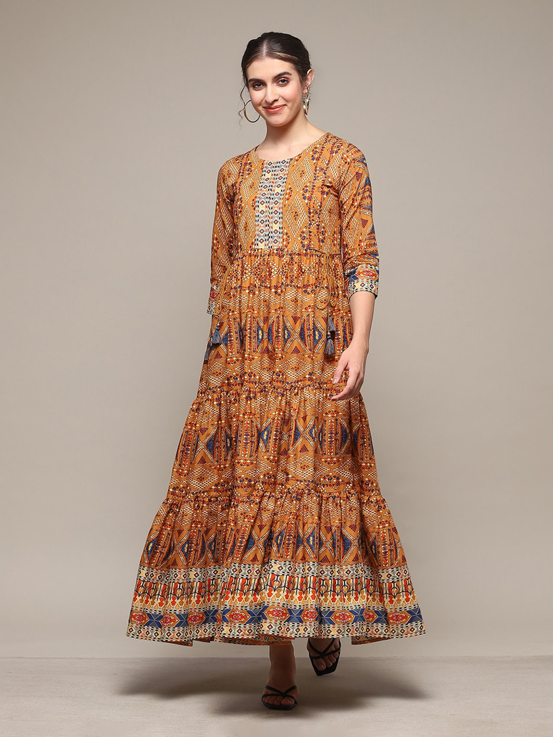 Buy Biba Ethnic Motifs Printed Fit & Flare Tiered Cotton Ethnic Dress