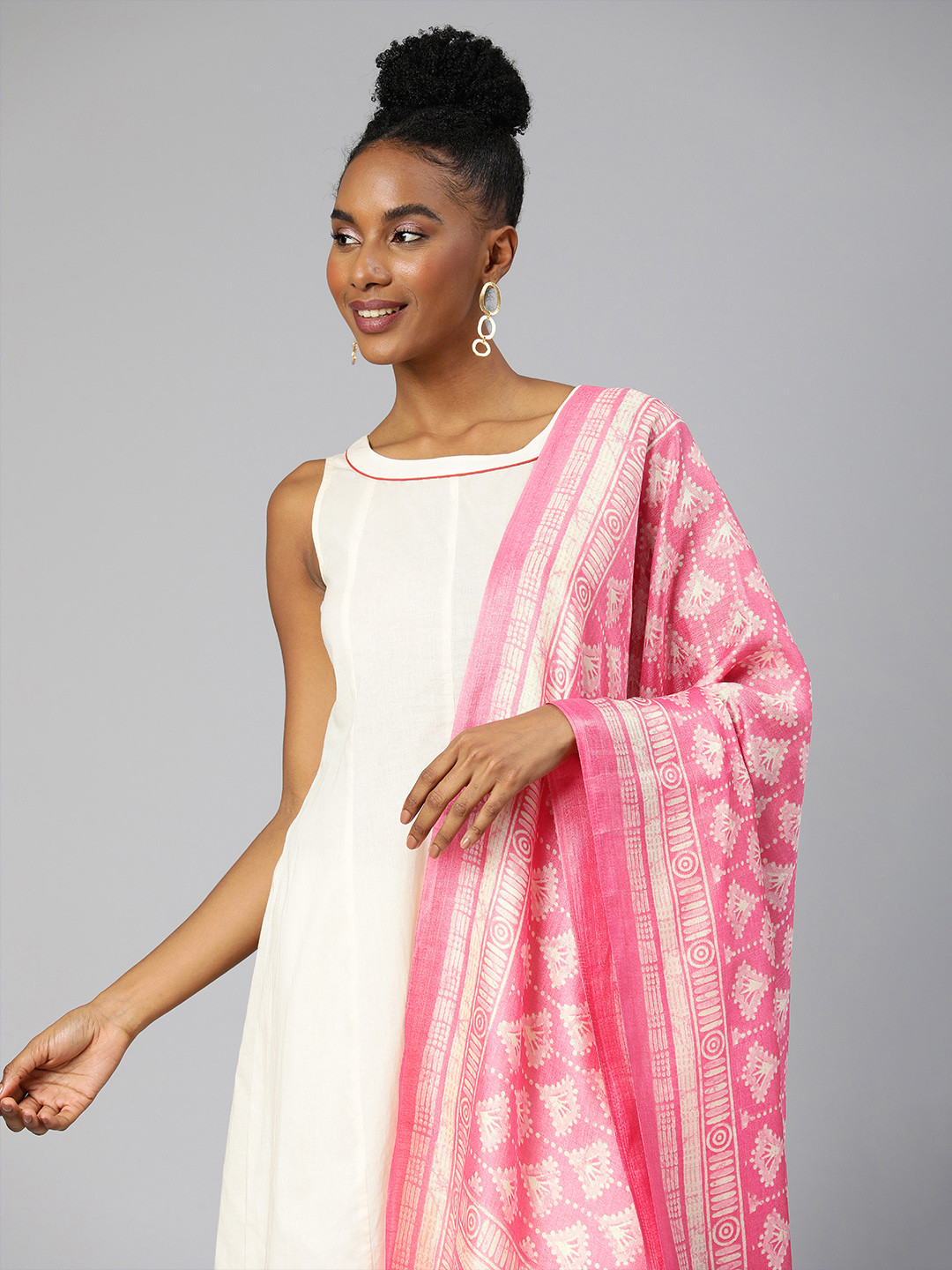 RANI SAAHIBA Dupatta In Seta Stampata Per Donna - Marrone, 2,00x1,10 Mt - Sciarpa Decorativa Con Nappe