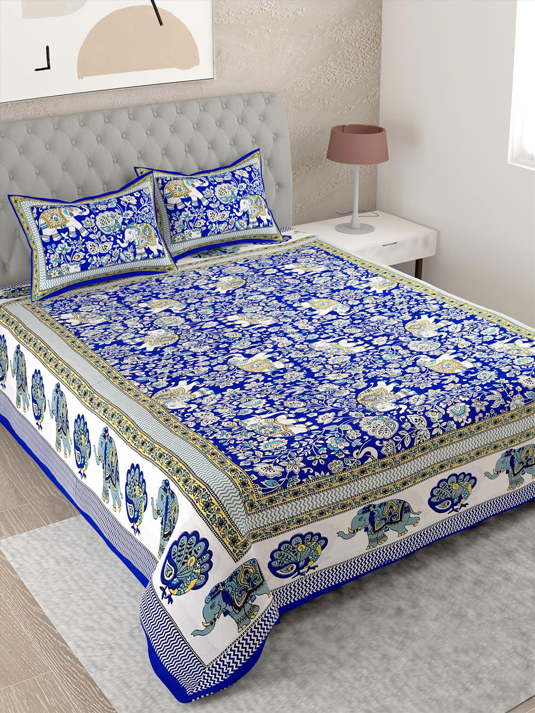 Buy Lali Prints Blue & White Ethnic Motifs Cotton 144 TC Single