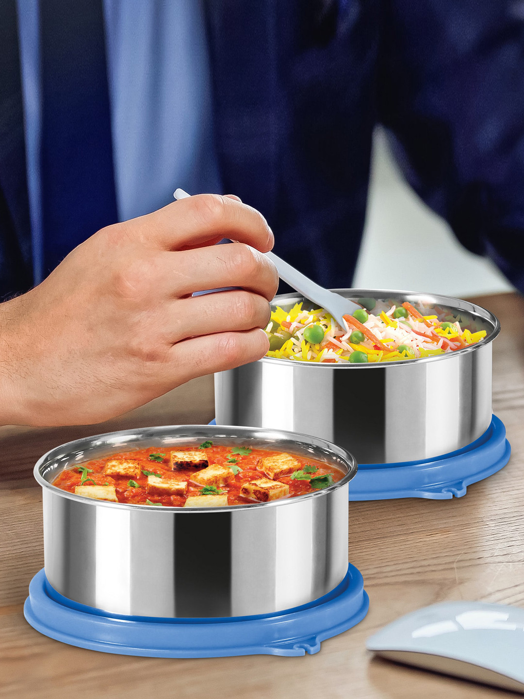 Buy Milton Blue Expando 2+1 Lunch Box 3 Stainless Steel Containers With ...